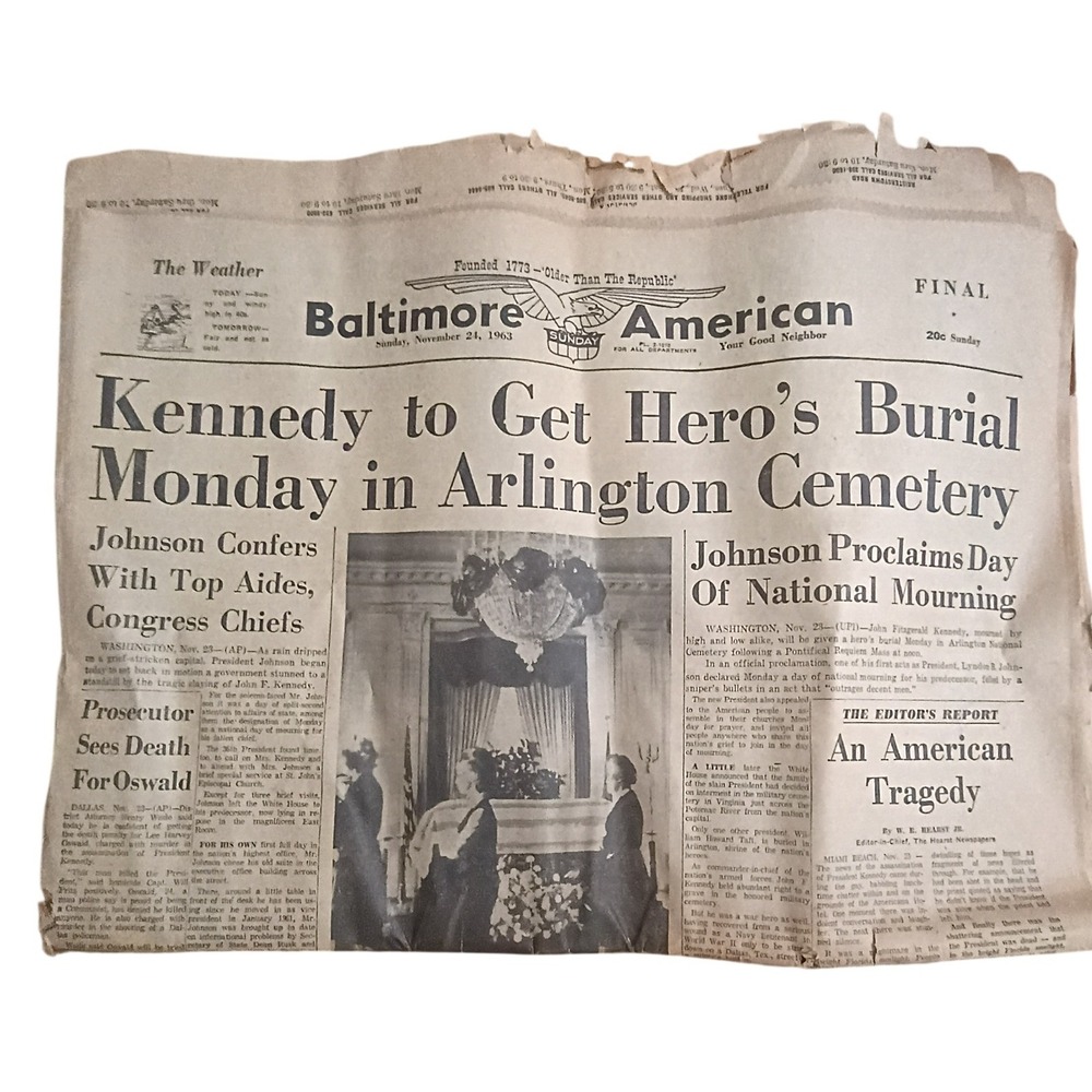 Vintage 1963 JFK Assassination Baltimore Sun & American Newspapers Lot Nov 23 24